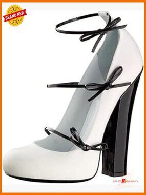 Chunky Heel Mary Jane Pumps Bowknot Strap Round Toe Plus Size 4.72"